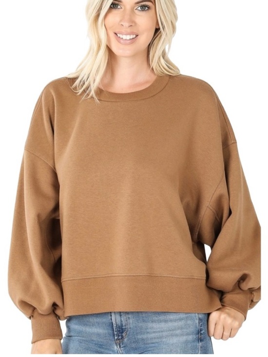 Zenana Signature Tops - Zenana Cozy Crewneck Sweaters in Mustard Yellow & Taupe